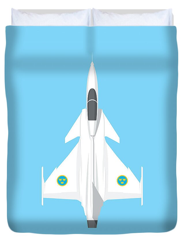 Gripen Duvet Cover featuring the digital art JAS 39 Gripen Fighter Jet - Sky by Organic Synthesis