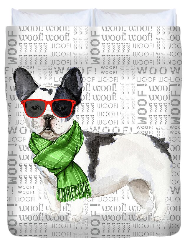French Bulldog Duvet Cover featuring the digital art French Bulldog Christmas by Doreen Erhardt