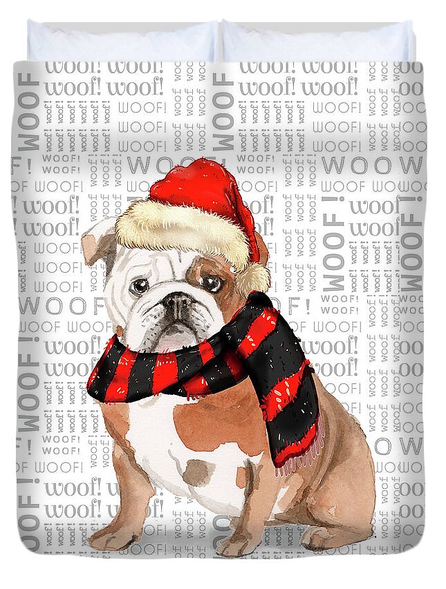  English Bulldog Duvet Cover featuring the digital art English Bulldog Funny Fleas Navidog Christmas by Doreen Erhardt