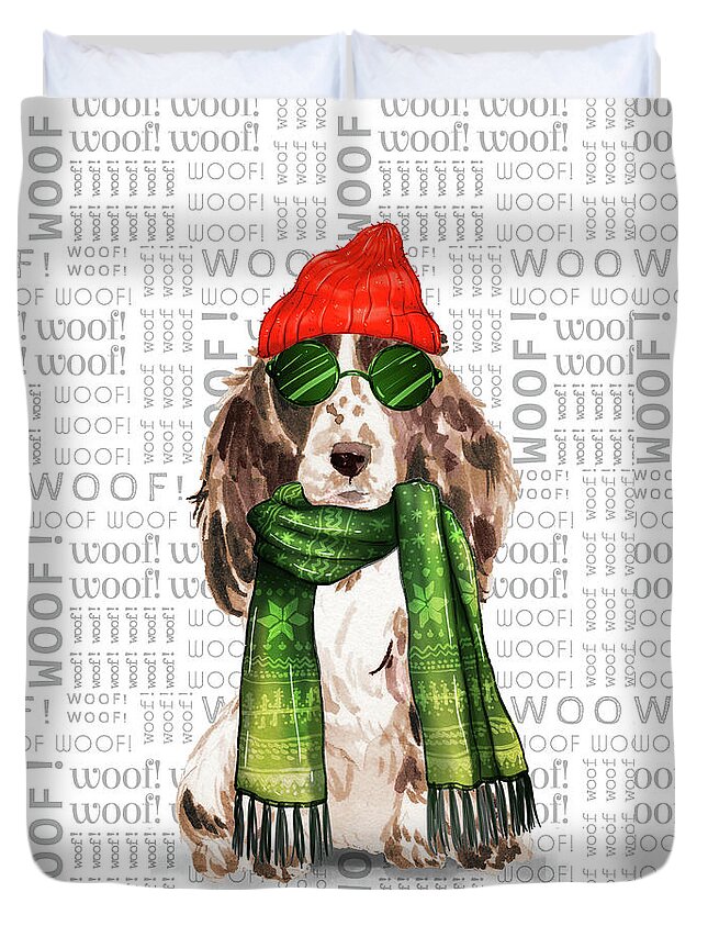 Cocker Spaniel Duvet Cover featuring the digital art Brown Cocker Spaniel Dog Breed Funny Fleas Navidog Christmas by Doreen Erhardt