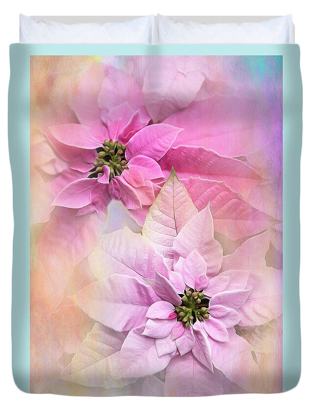 Poinsettia Duvet Cover featuring the photograph Pink Poinsettias by Theresa Tahara