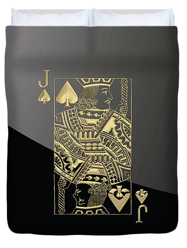 'gamble' Collection By Serge Averbukh Duvet Cover featuring the digital art Jack of Spades in Gold over Black by Serge Averbukh