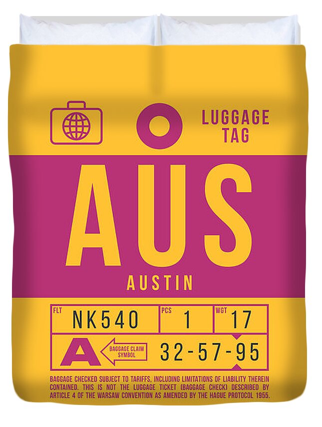 Airline Duvet Cover featuring the digital art Luggage Tag B - AUS Austin USA by Organic Synthesis