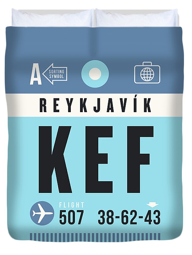 Airline Duvet Cover featuring the digital art Luggage Tag A - KEF Reykjavik Iceland by Organic Synthesis