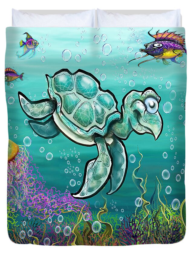 Sea Turtle Duvet Cover featuring the digital art Sea Turtle and Friends by Kevin Middleton