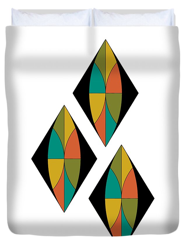 Mid Century Duvet Cover featuring the digital art Triple Diamonds Mid Century on white with diagonal line background by DB Artist
