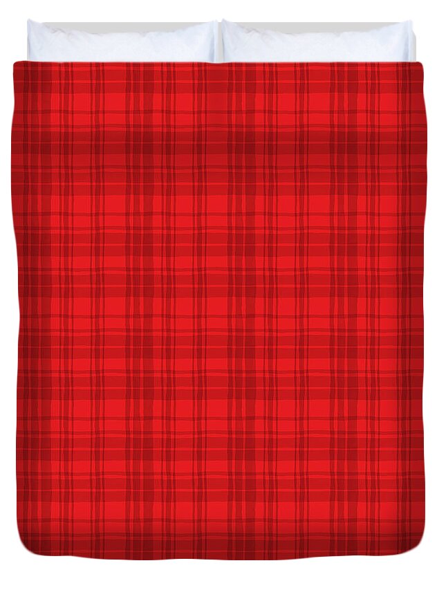 Red Duvet Cover featuring the painting Red Plaid Pattern - Art by Jen Montgomery by Jen Montgomery