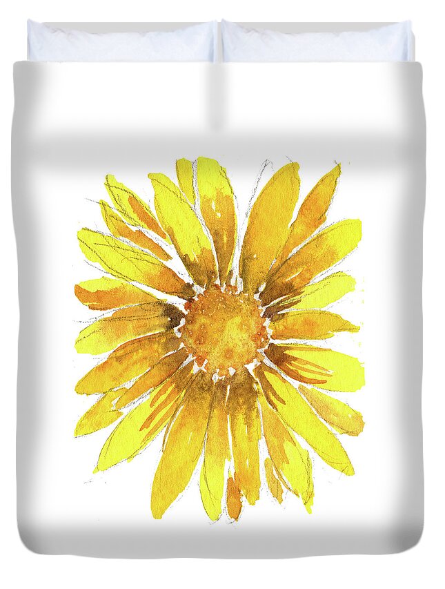 Yellow Sunflower Watercolor Flower Happy Duvet Cover featuring the painting Super Happy by Catherine Bede