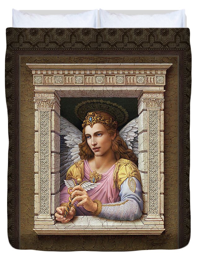 Christian Art Duvet Cover featuring the painting Archangel Raphael 2 by Kurt Wenner