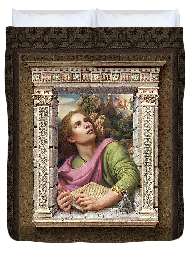 Christian Art Duvet Cover featuring the painting St. John of Patmos 2 by Kurt Wenner