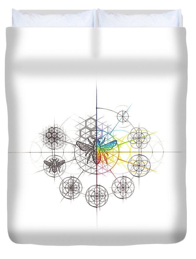 Bee Duvet Cover featuring the drawing Intuitive Geometry Bee with steps by Nathalie Strassburg
