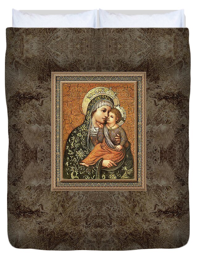 Christian Art Duvet Cover featuring the painting Grazie Madonna by Kurt Wenner