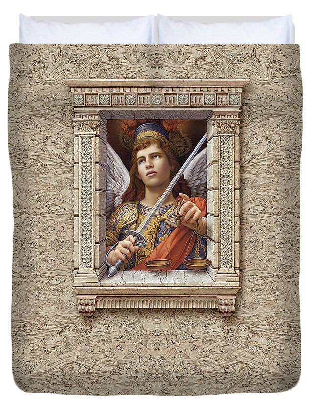 Christian Art Duvet Cover featuring the painting Archangel Michael by Kurt Wenner