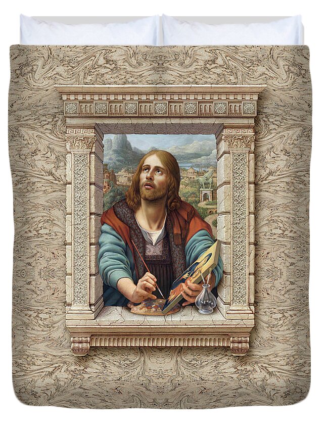 Christian Art Duvet Cover featuring the painting St. Luke by Kurt Wenner