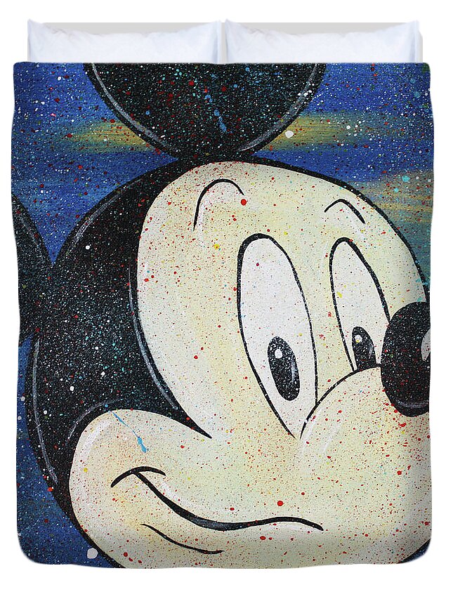 Mickey Mouse Duvet Cover featuring the painting Mickey Mouse PSHH by Kathleen Artist PRO