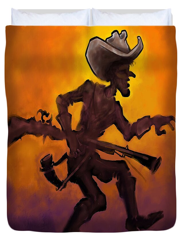 Cowboy Duvet Cover featuring the digital art Cowboy at Sunset #1 by Kevin Middleton