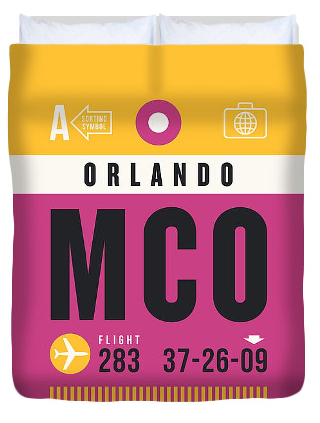 Airline Duvet Cover featuring the digital art Luggage Tag A - MCO Orlando USA by Organic Synthesis