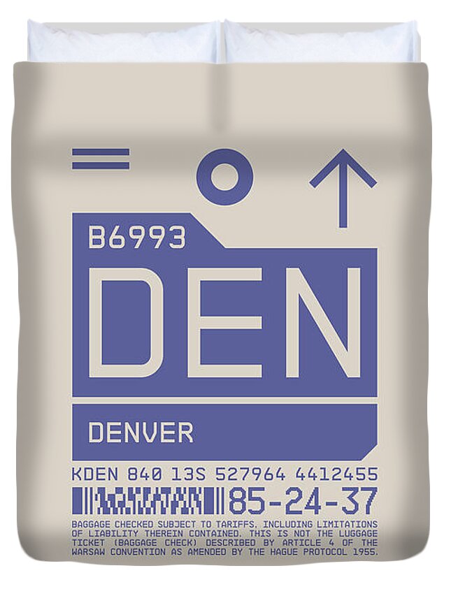 Airline Duvet Cover featuring the digital art Luggage Tag C - DEN Denver USA by Organic Synthesis