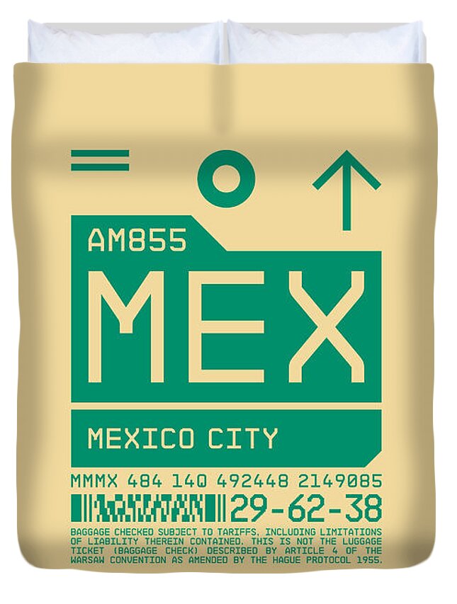 Airline Duvet Cover featuring the digital art Luggage Tag C - MEX Mexico City by Organic Synthesis