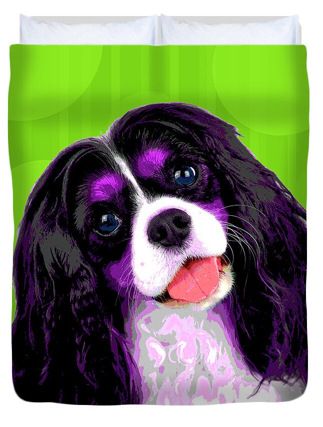 Dogs Duvet Cover featuring the photograph PopART King Charles Caviler by Renee Spade Photography