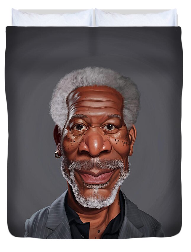 Illustration Duvet Cover featuring the digital art Celebrity Sunday - Morgan Freeman by Rob Snow