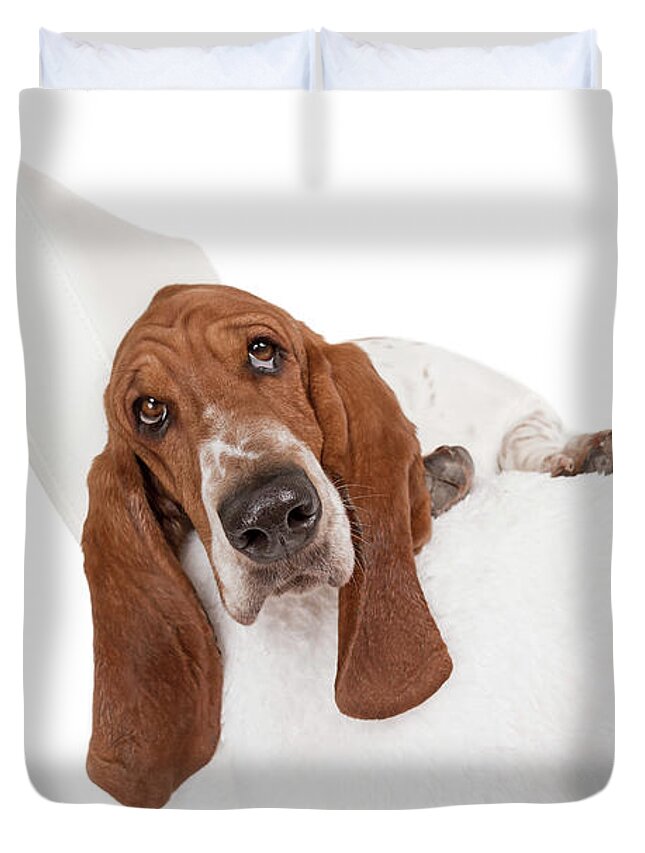 Dog Duvet Cover featuring the photograph Basset Joy by Renee Spade Photography