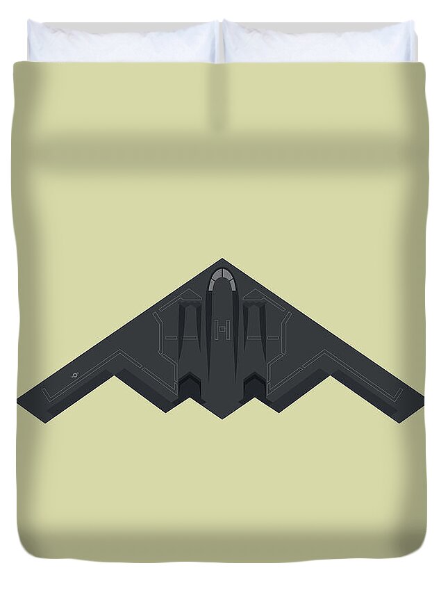 Aviation Duvet Cover featuring the digital art B2 Stealth Bomber Jet Aircraft - Eggshell by Organic Synthesis