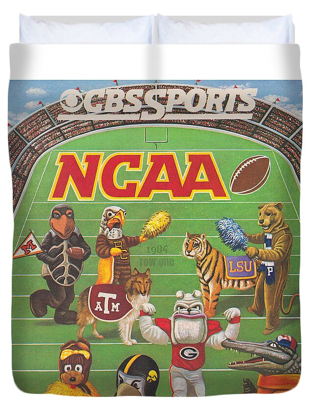 Ad Duvet Cover featuring the mixed media 1984 CBS Sports Football Ad by Row One Brand