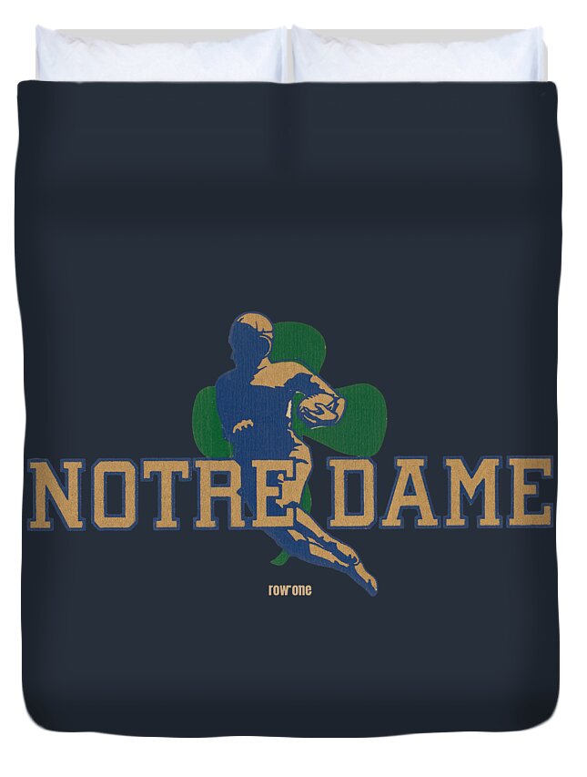 Notre Dame Duvet Cover featuring the mixed media Vintage Notre Dame Football Art by Row One Brand