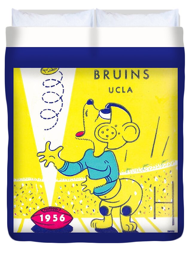 Ucla Duvet Cover featuring the mixed media 1956 Coin Toss by Row One Brand