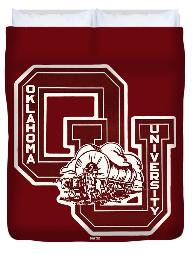 Oklahoma Duvet Cover featuring the mixed media Vintage Oklahoma Sooners Art #3 by Row One Brand