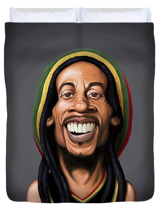 Illustration Duvet Cover featuring the digital art Celebrity Sunday - Bob Marley by Rob Snow