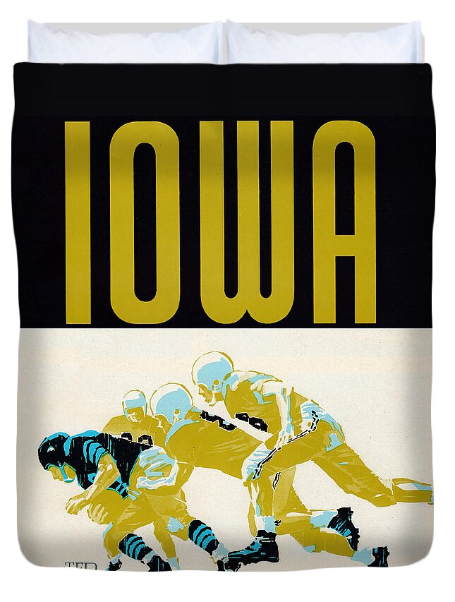 Iowa Duvet Cover featuring the mixed media 1964 Iowa Football Art by Row One Brand
