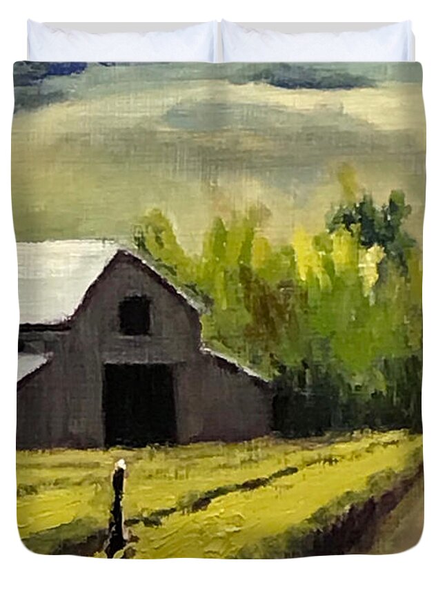 Vineyard Duvet Cover featuring the painting Vineyard Barn by Lisa Marie Smith