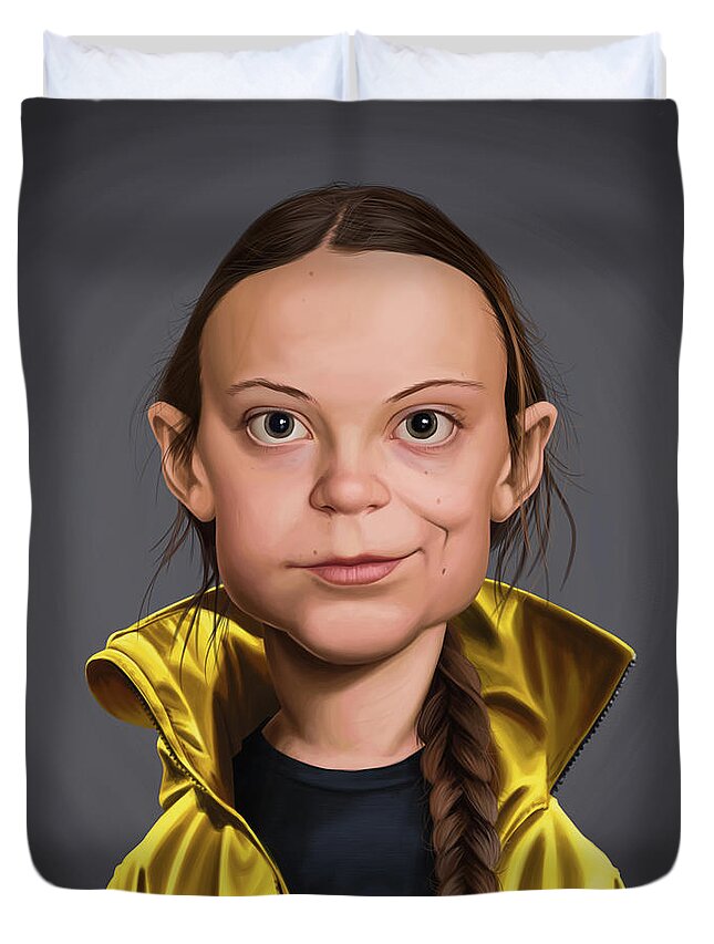 Illustration Duvet Cover featuring the digital art Celebrity Sunday - Greta Thunberg by Rob Snow