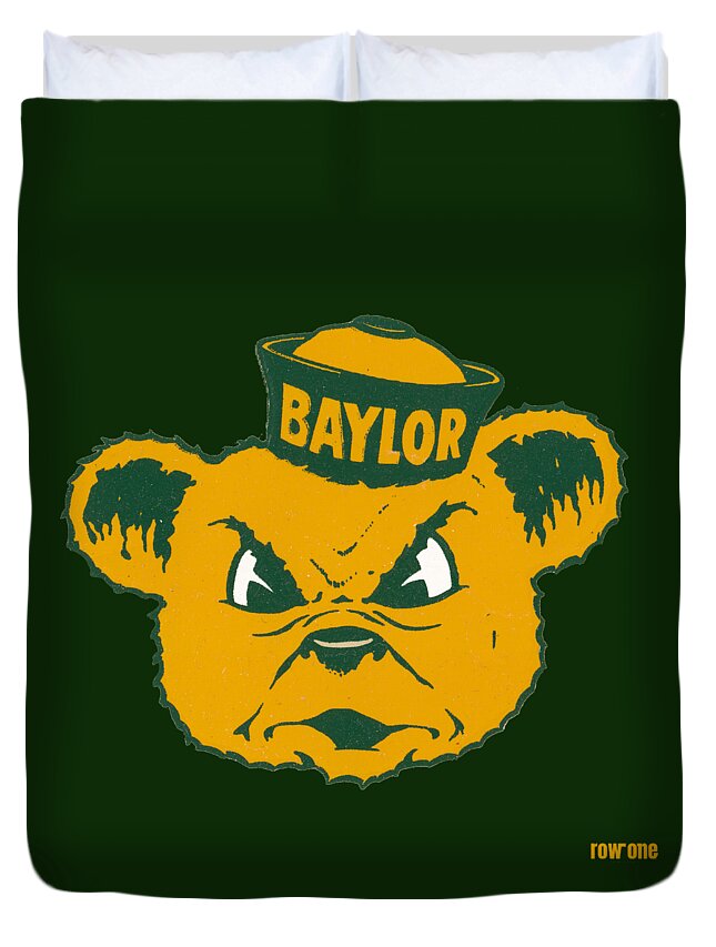 Baylor Duvet Cover featuring the mixed media 1950's Baylor Bear Art by Row One Brand