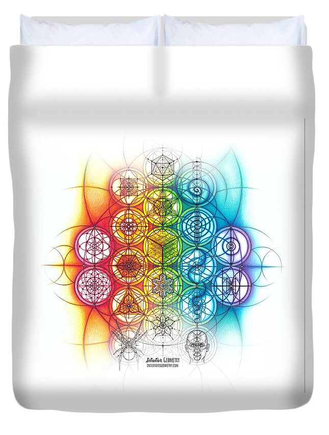 Color Spectrum Duvet Cover featuring the drawing Intuitive Geometry Banner with line art by Nathalie Strassburg