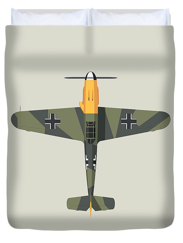 Aircraft Duvet Cover featuring the digital art Bf-109 German WWII Fighter Aircraft - Green by Organic Synthesis