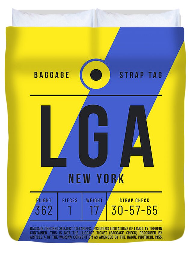 Airline Duvet Cover featuring the digital art Baggage Tag E - LGA New York USA by Organic Synthesis