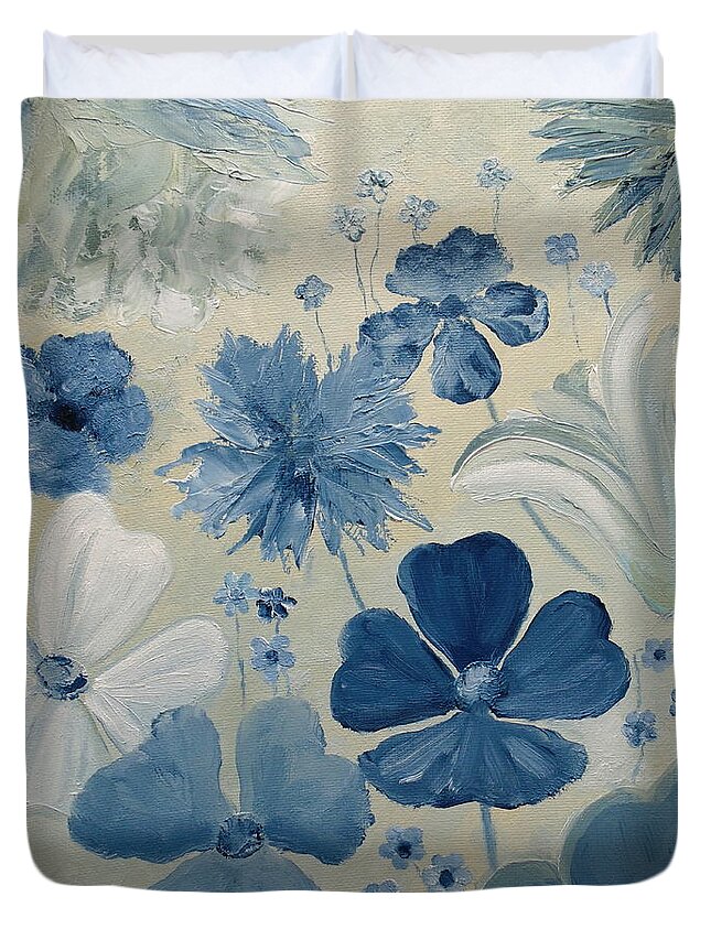 Indigo Duvet Cover featuring the painting Silky Blue by Angeles M Pomata