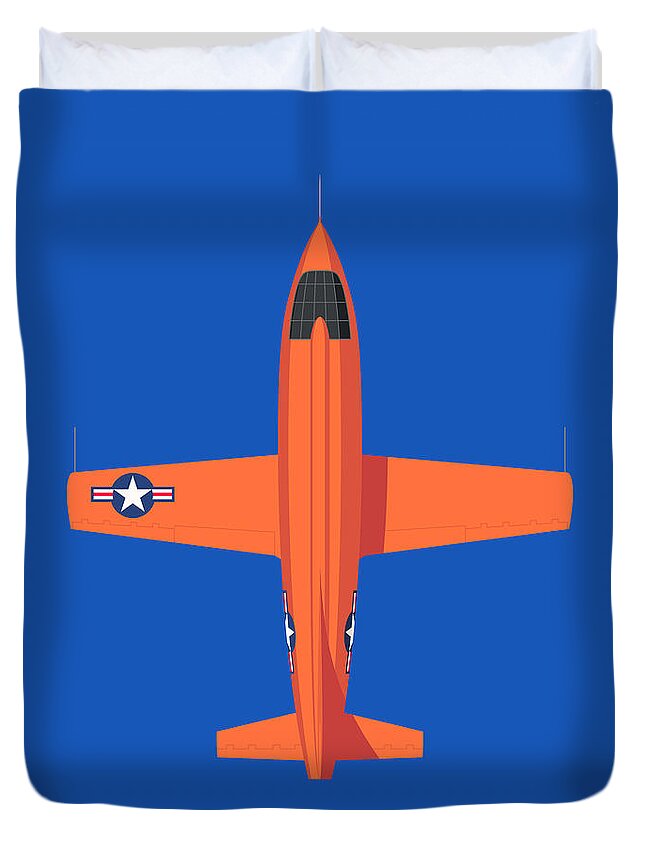 Aircraft Duvet Cover featuring the digital art X-1 Mach Buster Rocket Aircraft - Orange Blue by Organic Synthesis