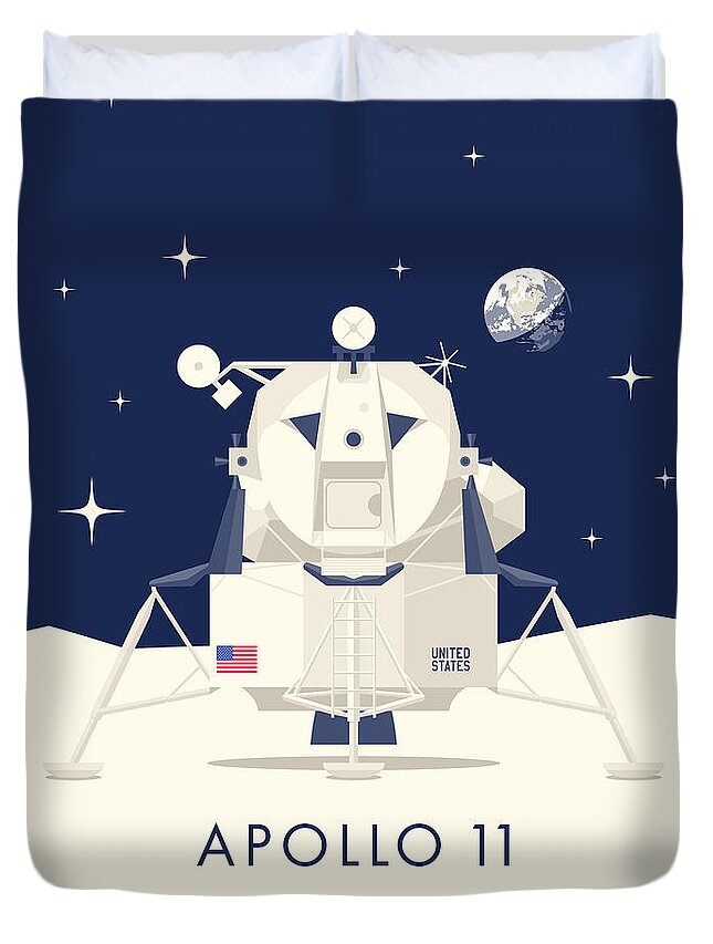 Apollo 11 Duvet Cover featuring the digital art Apollo 11 Space - Lunar Lander Module by Organic Synthesis
