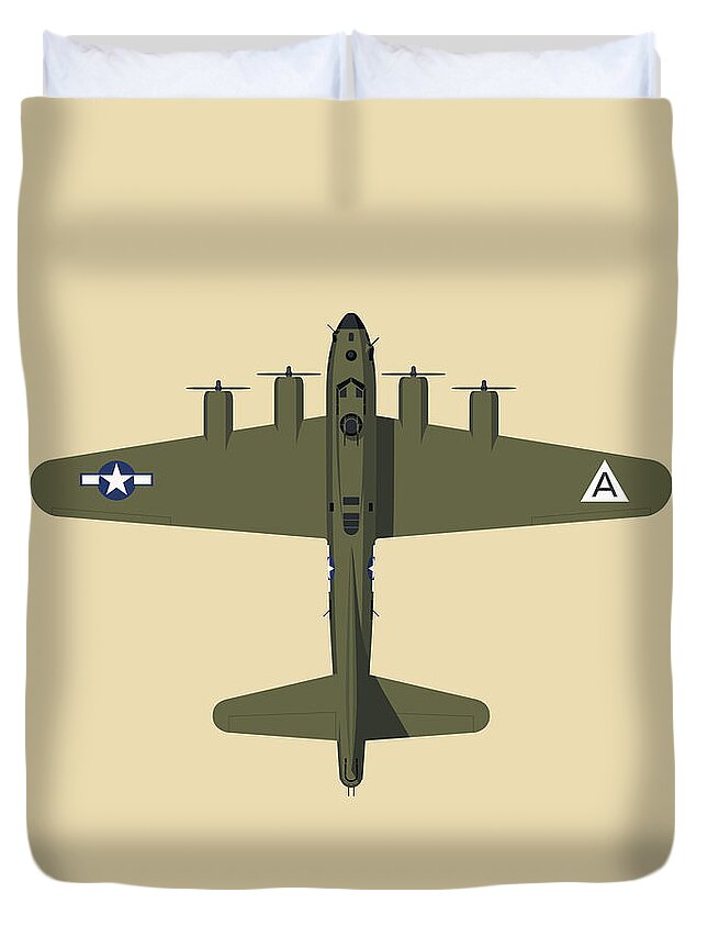 Aircraft Duvet Cover featuring the digital art B-17 WWII Bomber - Olive by Organic Synthesis