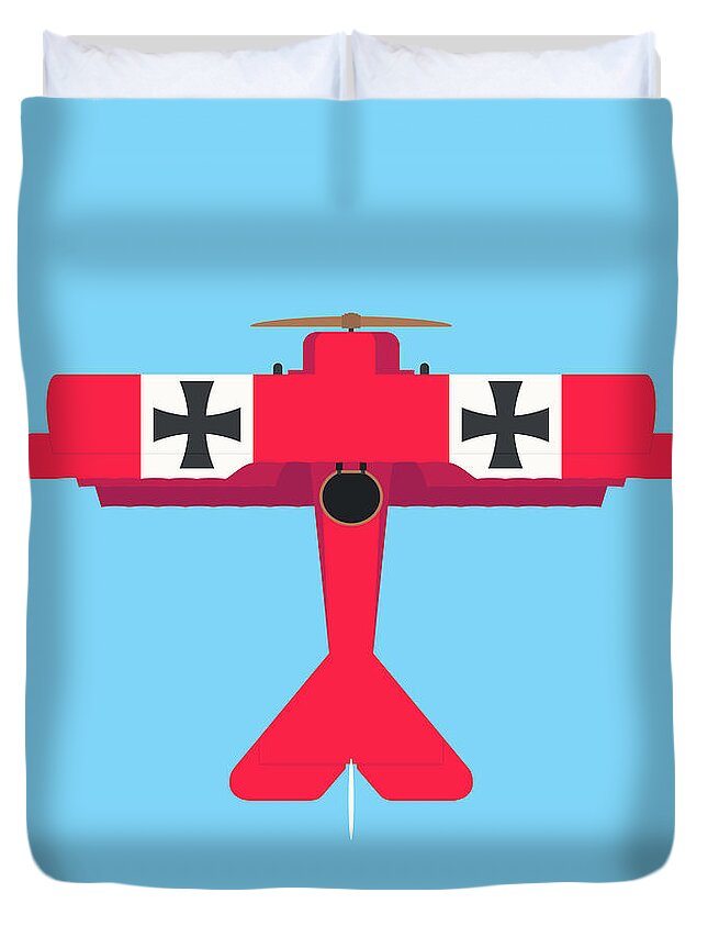 Aircraft Duvet Cover featuring the digital art Dr.I WWI German Triplane Aircraft - Red by Organic Synthesis