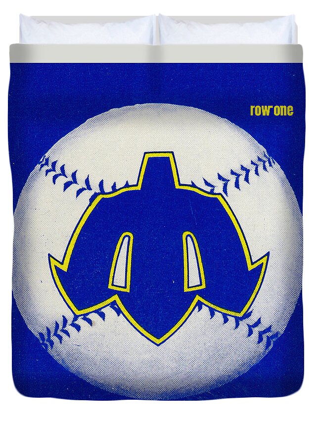 1980 Duvet Cover featuring the mixed media 1980 Seattle Mariners Art by Row One Brand