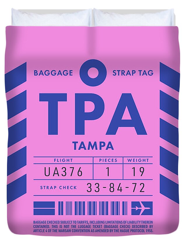 Airline Duvet Cover featuring the digital art Luggage Tag D - TPA Tampa USA by Organic Synthesis