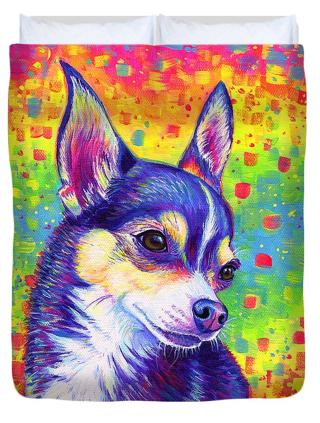 Chihuahua Duvet Cover featuring the painting Rainbow Chihuahua by Rebecca Wang