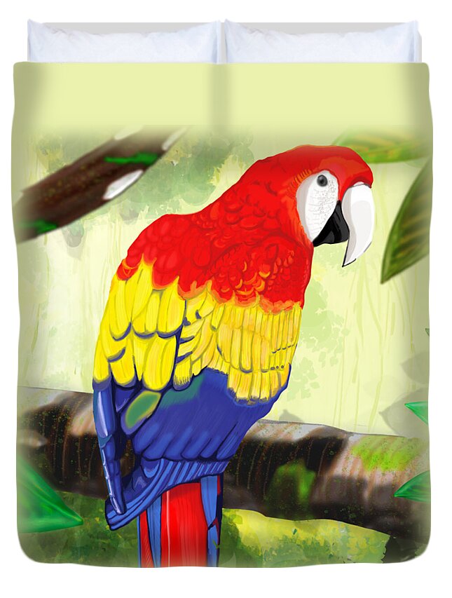 Digital Duvet Cover featuring the digital art Macaw by Rose Lewis