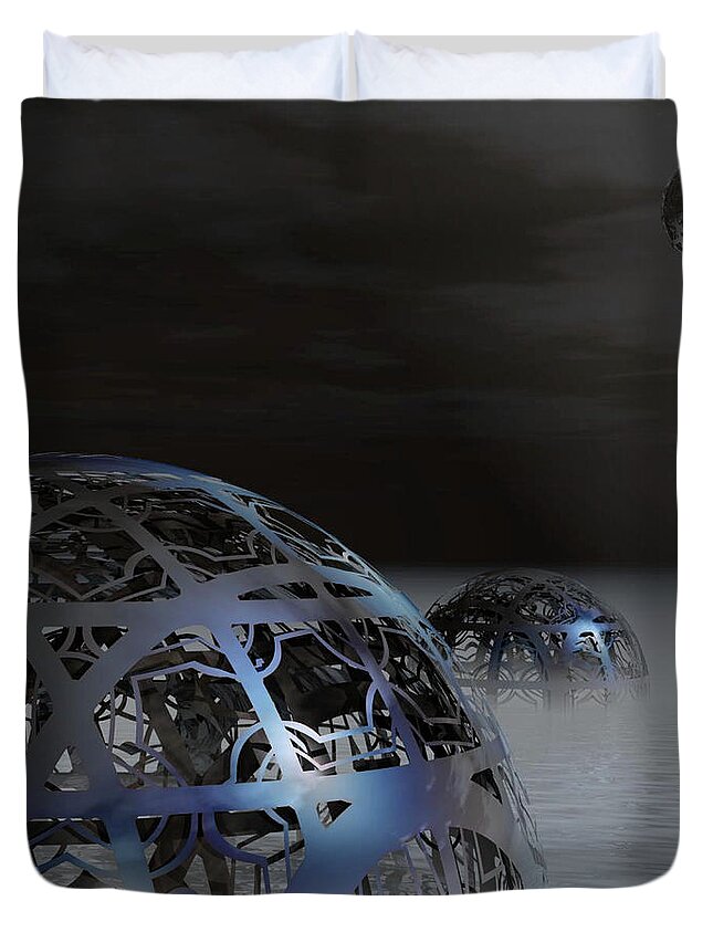 Surreal Duvet Cover featuring the digital art Mysterious Metal Cages by Phil Perkins