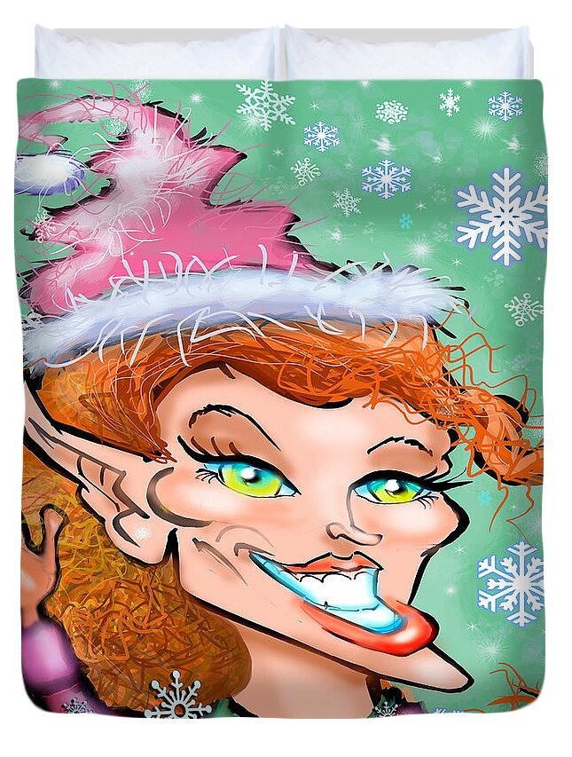 Christmas Duvet Cover featuring the digital art Christmas Elf by Kevin Middleton